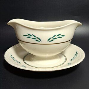 Hanover China Coronation Gravy Sauce Boat Attached Underplate Gold Accents